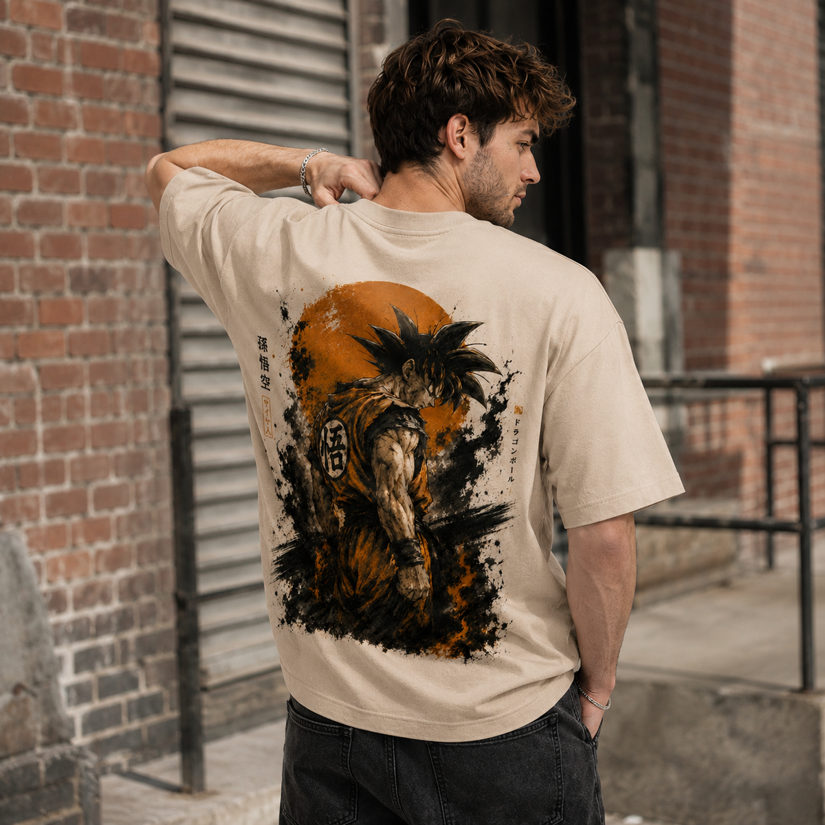 Dragon Ball Anime Graphic Tee - Ink Turn: Goku, the Kanji and the Orange Sun