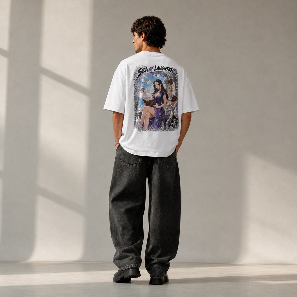 One Piece Anime Graphic Tee - Sea of Laughter: Nico Robin, Violet Calm and Ancient Pages