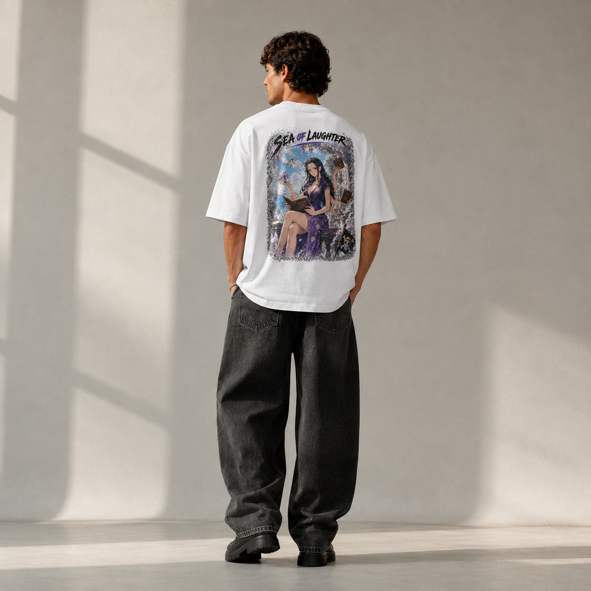 One Piece Anime Graphic Tee - Sea of Laughter: Nico Robin, Violet Calm and Ancient Pages