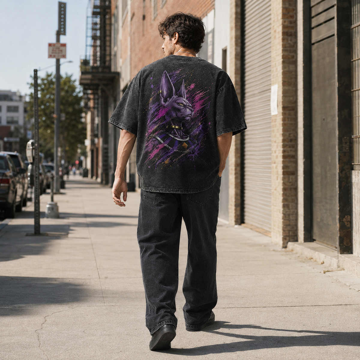 Dragon Ball Anime Graphic Tee - Violet Composure: Beerus in Splattered Portrait Stillness