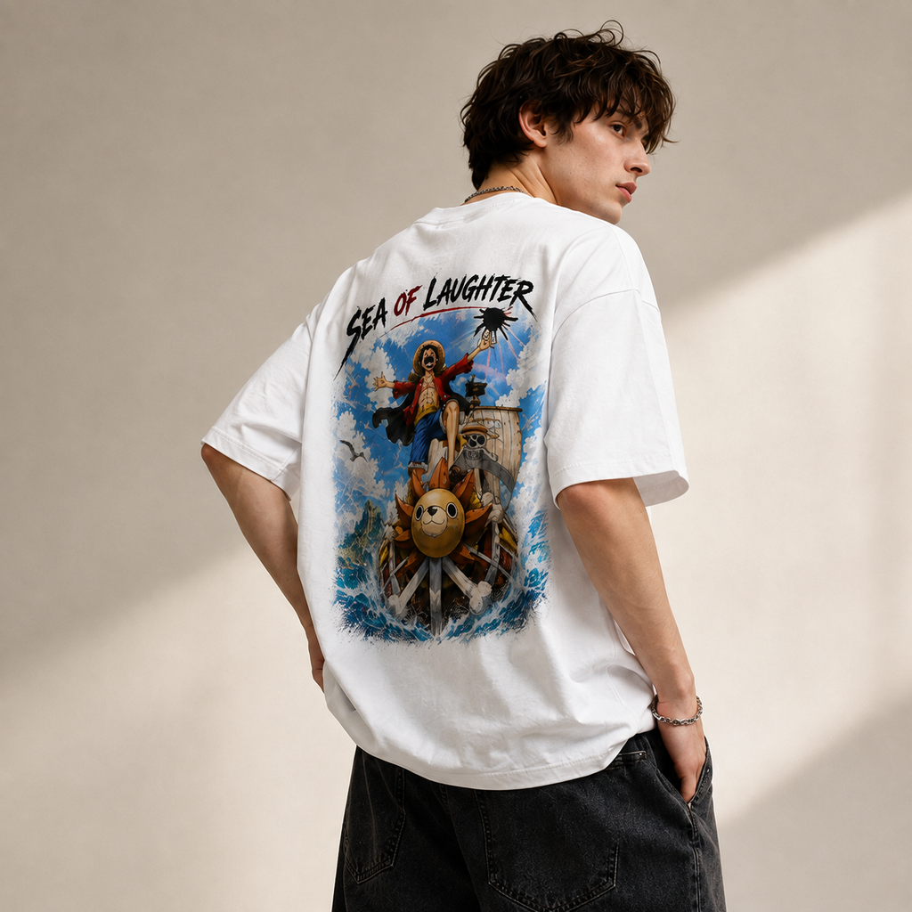 One Piece Anime Graphic Tee - Sea of Laughter: Luffy, Open Arms and an Open Horizon
