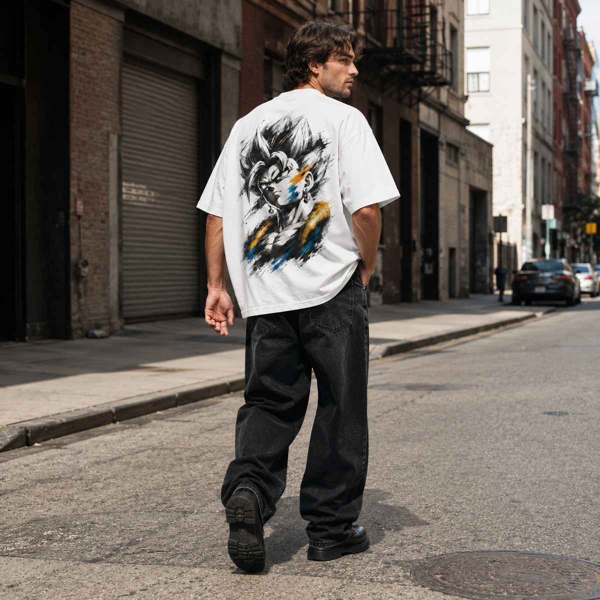 Dragon Ball Anime Graphic Tee - Ink and Restraint: A Portrait of Vegito in Monochrome