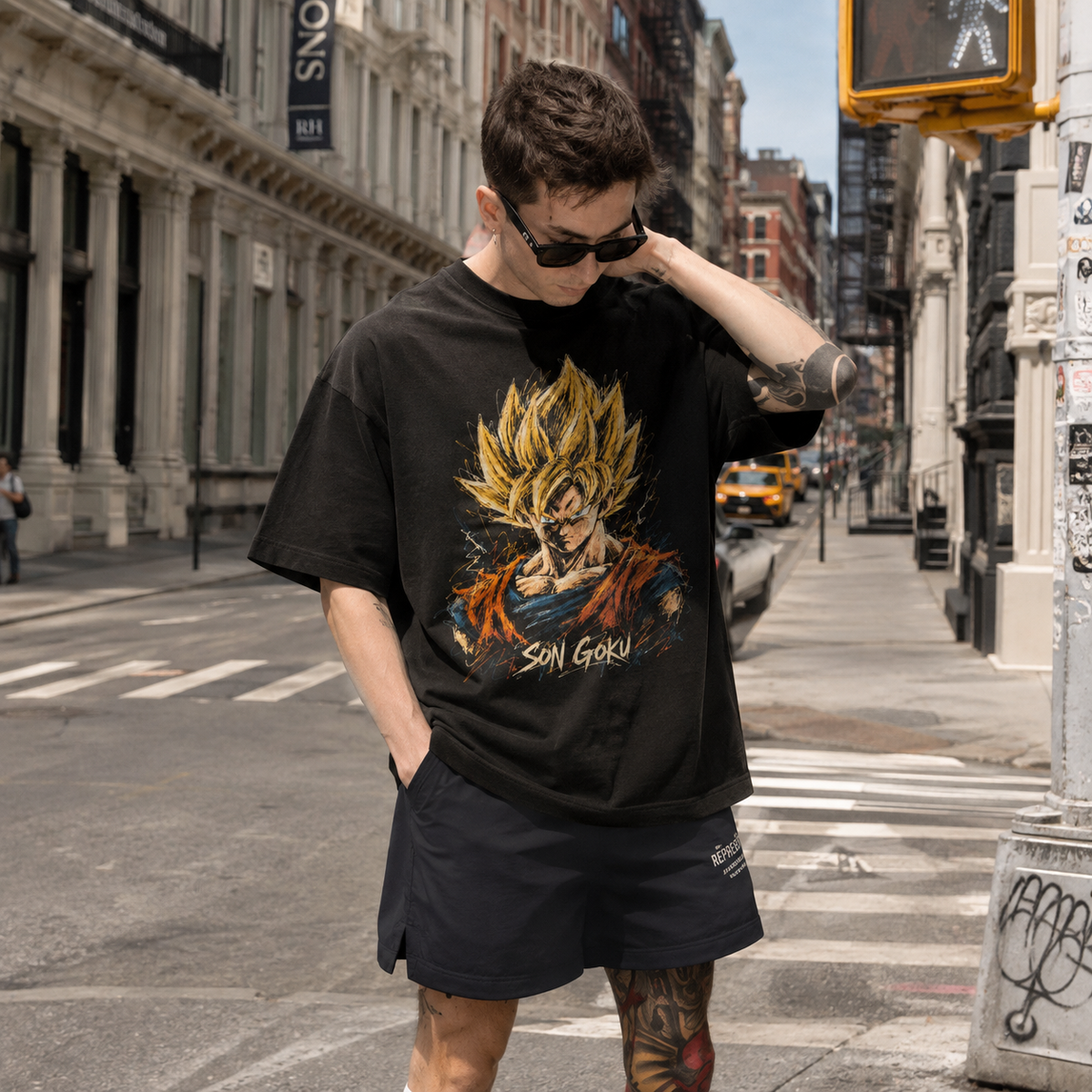 Dragon Ball Anime Graphic Tee - Son Goku: Sketched Gold, Quiet Resolve on Black