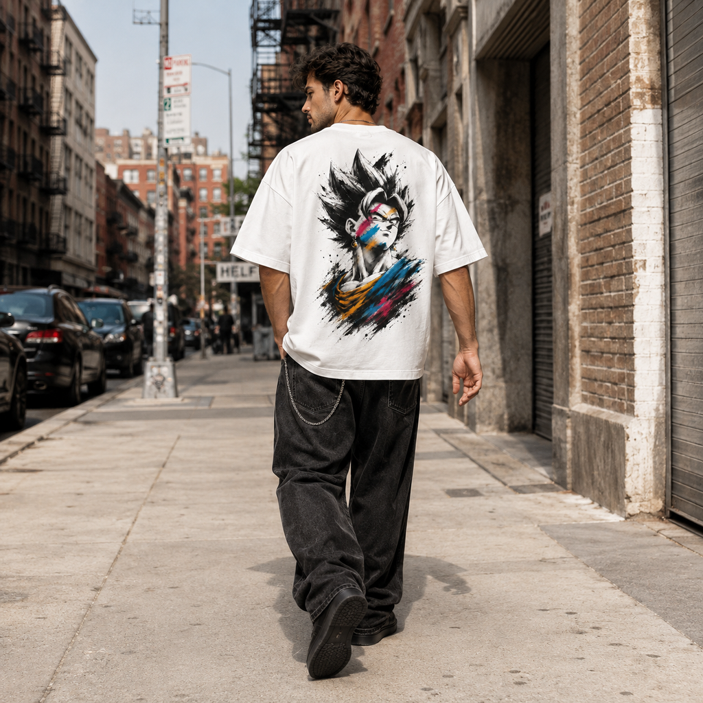 Dragon Ball Anime Graphic Tee - Ink and Attitude: Vegito in Colour-Split Brushwork
