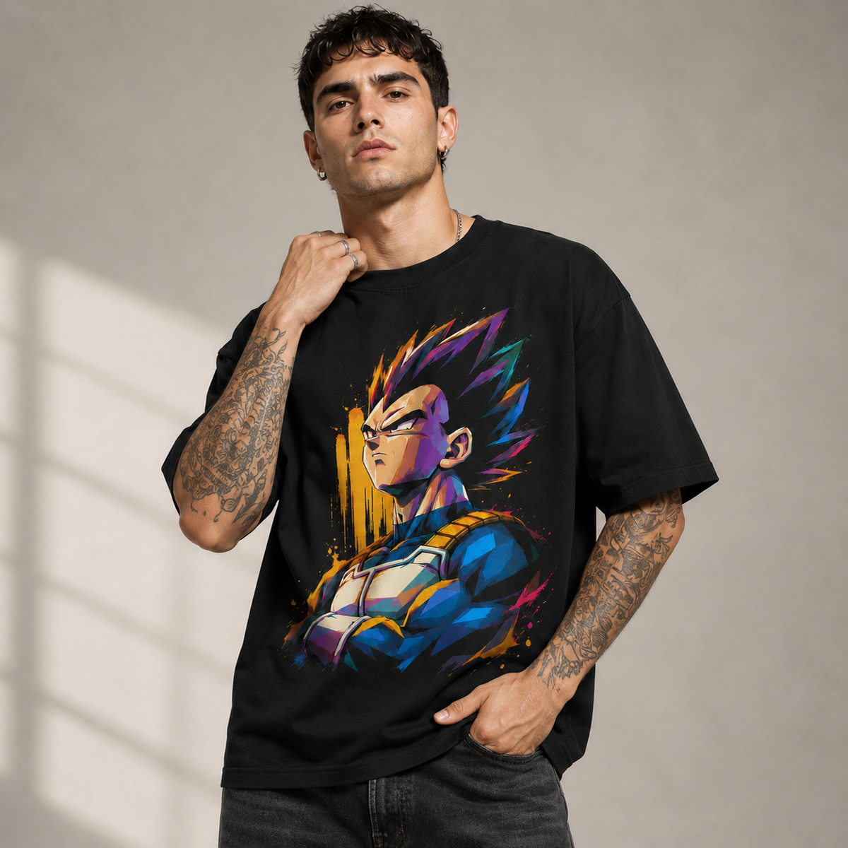 Dragon Ball Anime Graphic Tee - Saiyan Pride: Vegeta in Colour, Contrast and Quiet Defiance