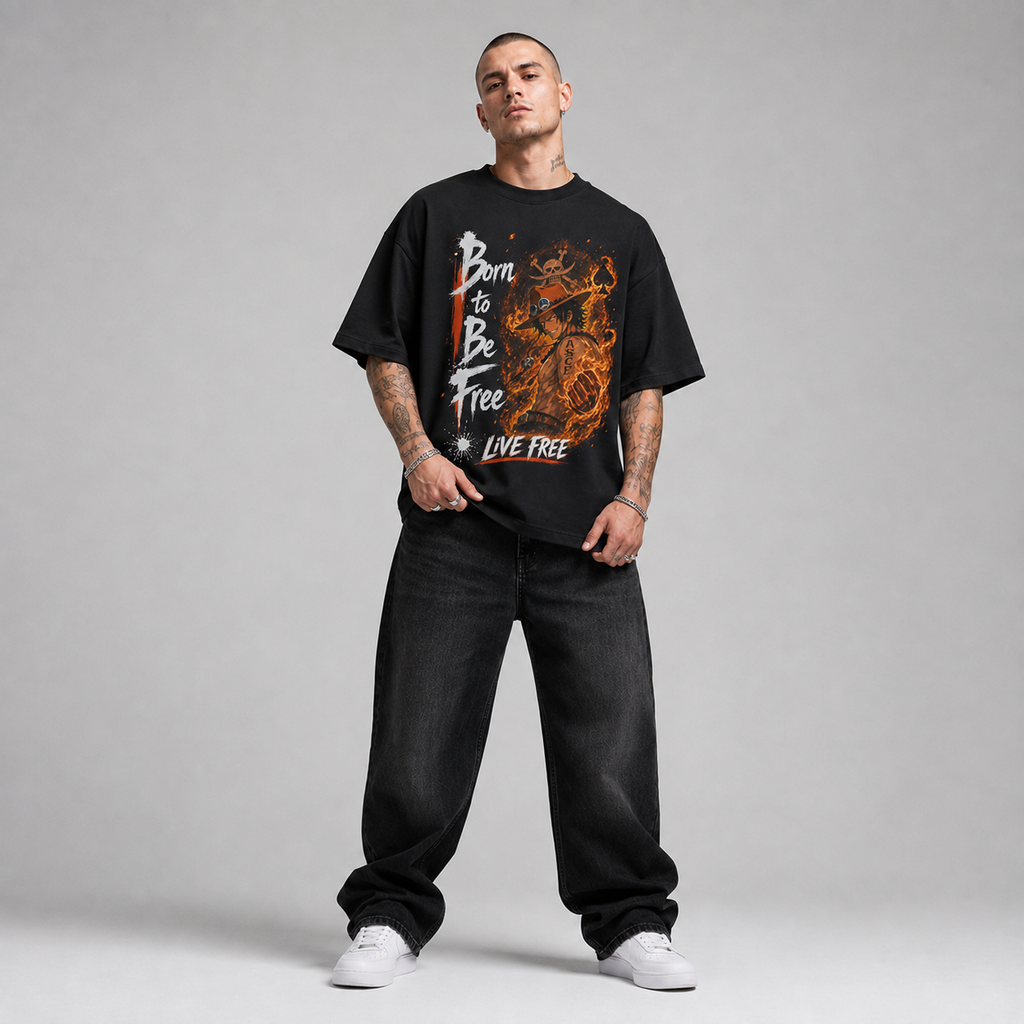 One Piece Anime Graphic Tee - Born to Be Free: Ace and the Firelight Grin