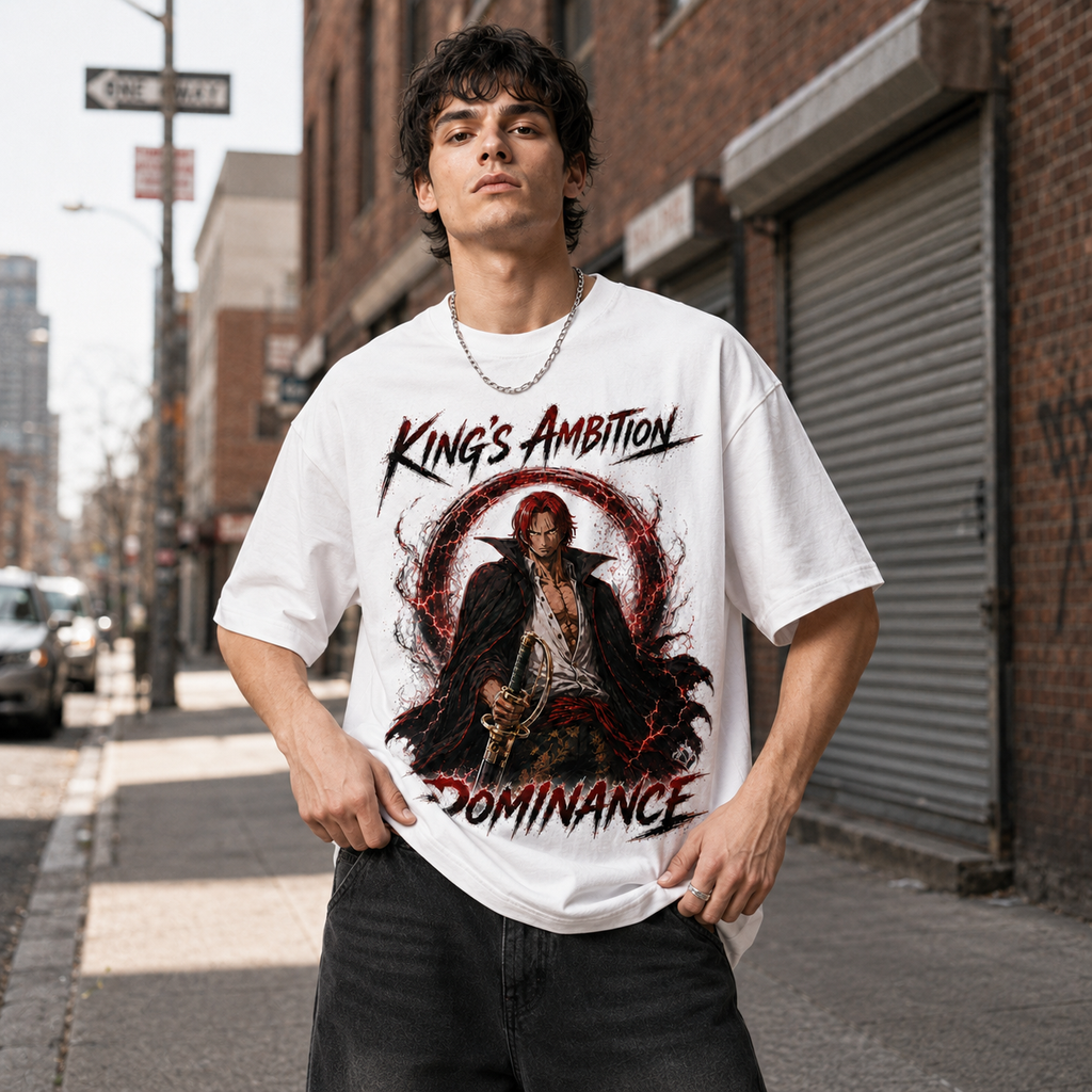 One Piece Anime Graphic Tee - King's Ambition: Shanks, Crimson Ring and Quiet Dominance