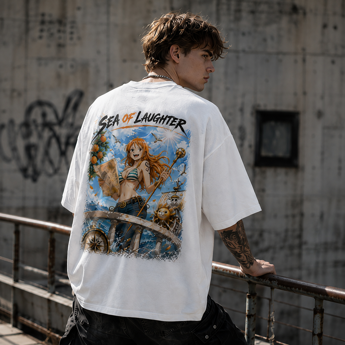 One Piece Anime Graphic Tee - Sea of Laughter: Nami, Charted Horizons