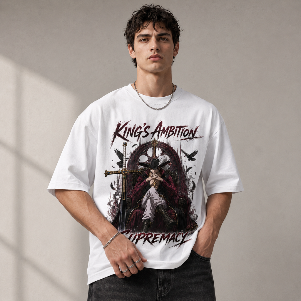 One Piece Anime Graphic Tee - King's Ambition: Mihawk Seated in Quiet Command