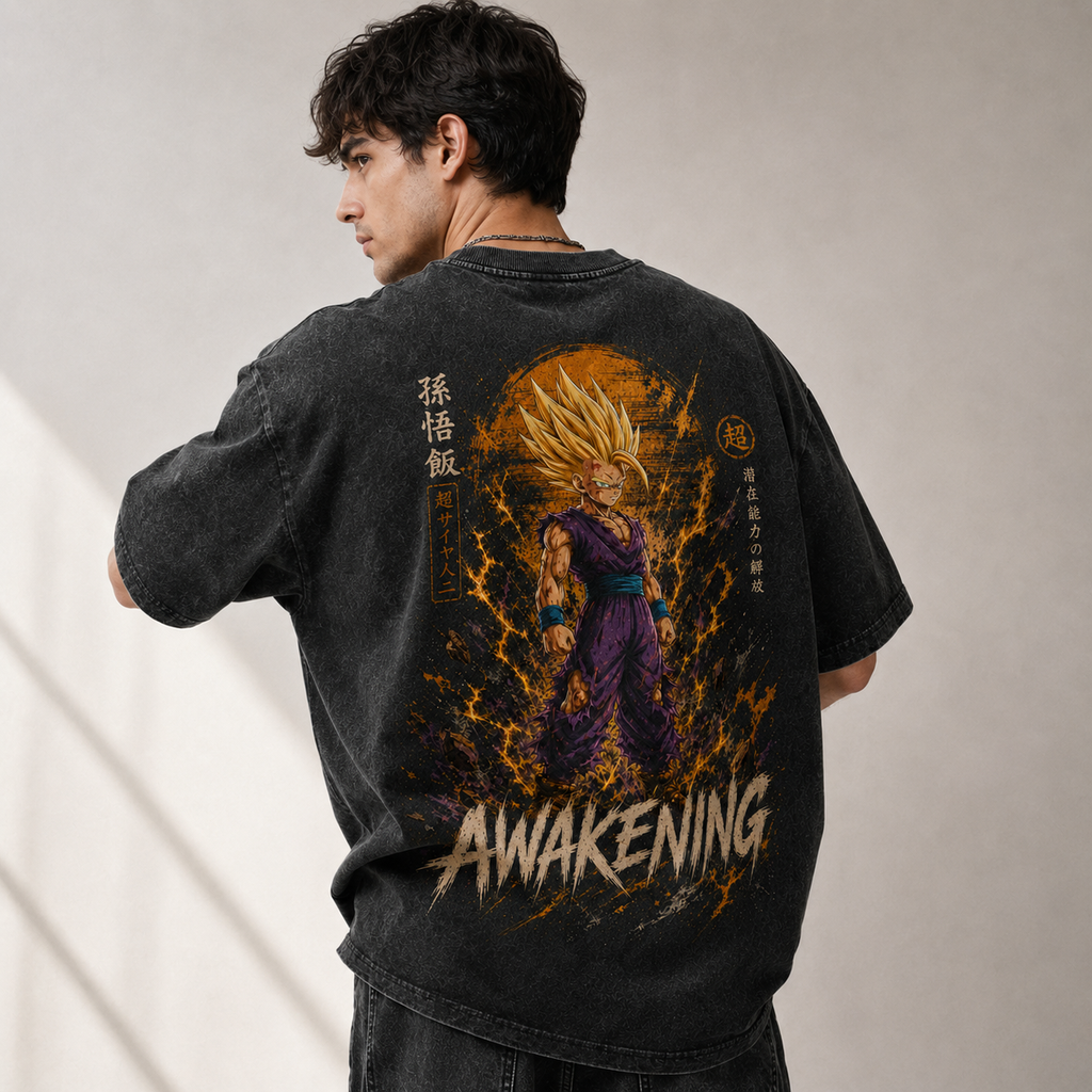 Dragon Ball Anime Graphic Tee - Awakening: Gohan, Amber Aura and Violet Gi