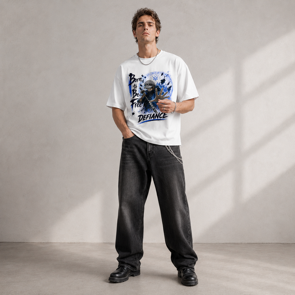 One Piece Anime Graphic Tee - Born to Be Free: Trafalgar Law and the Blue Room of Defiance