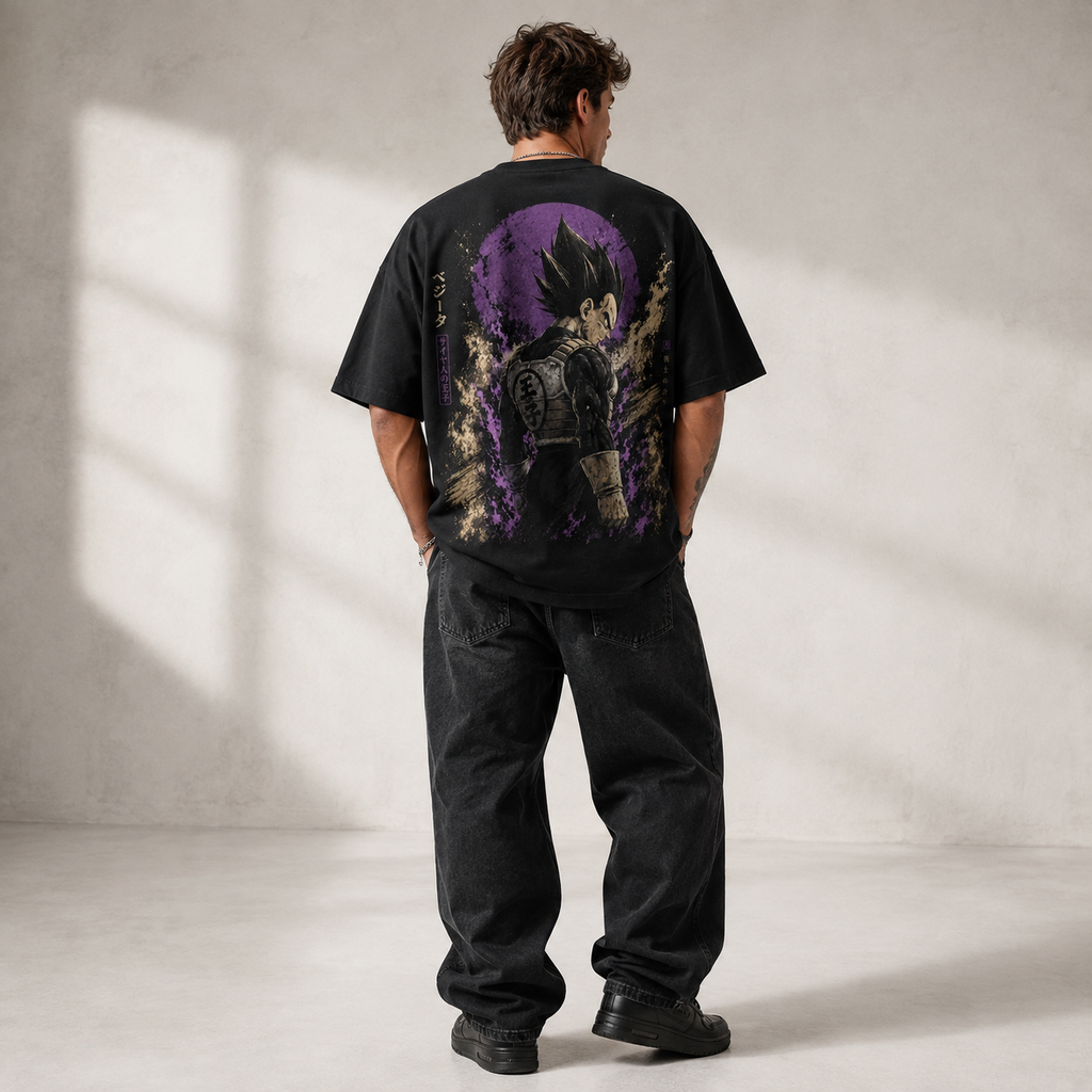 Dragon Ball Anime Graphic Tee - Prince's Pride: Vegeta in Violet Moonlight, Streetwear