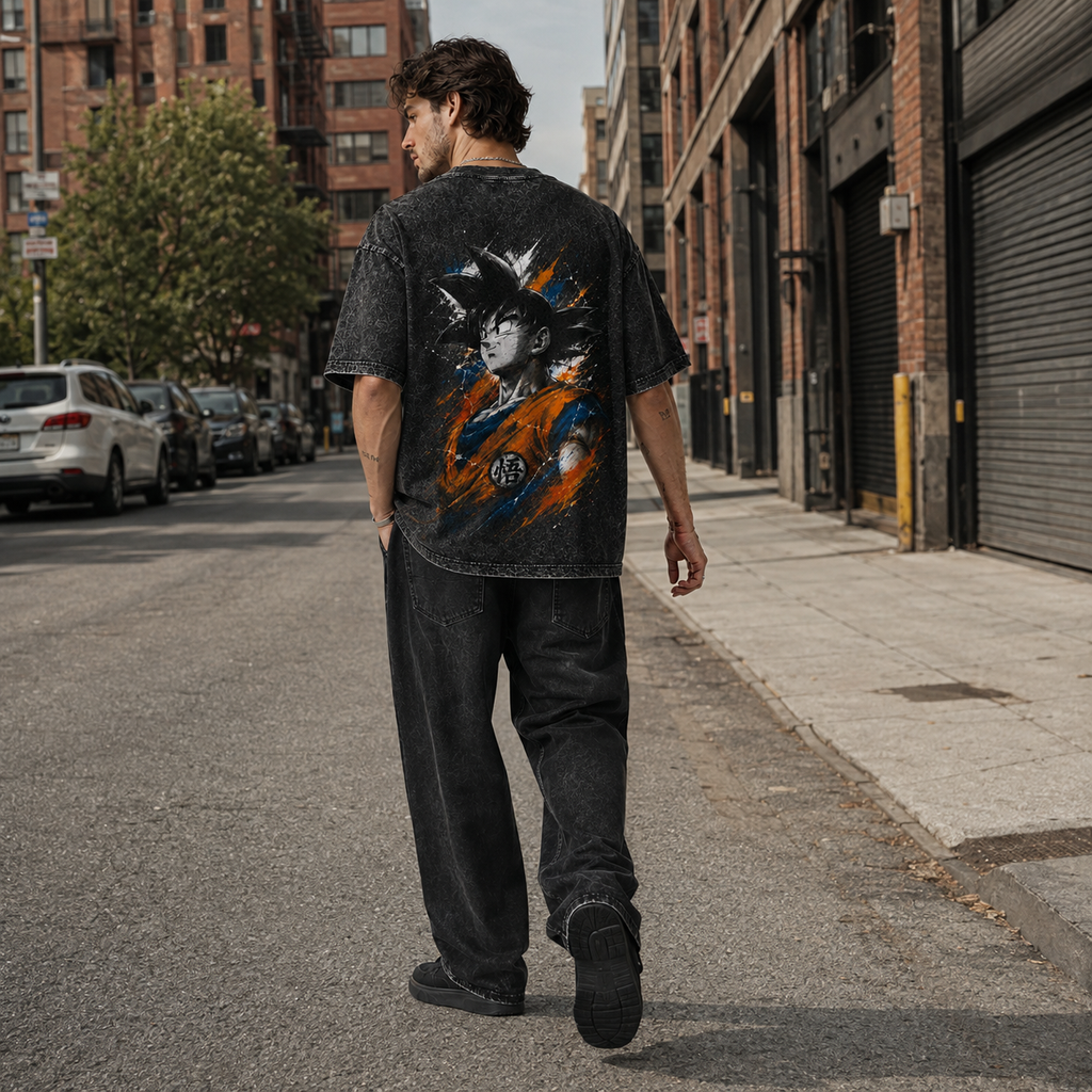 Dragon Ball Anime Graphic Tee - Ink, Kanji and Quiet Resolve: Goku Splatter