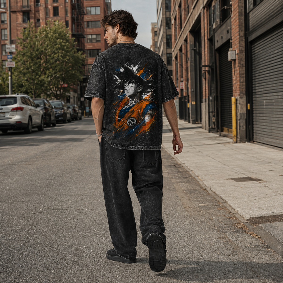 Dragon Ball Anime Graphic Tee - Ink, Kanji and Quiet Resolve: Goku Splatter