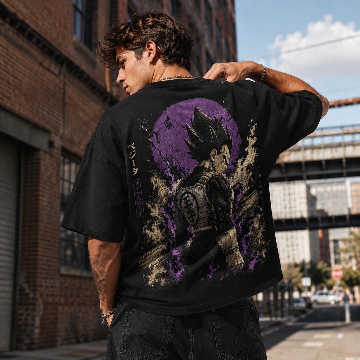 Dragon Ball Anime Graphic Tee - Prince's Pride: Vegeta in Violet Moonlight, Streetwear