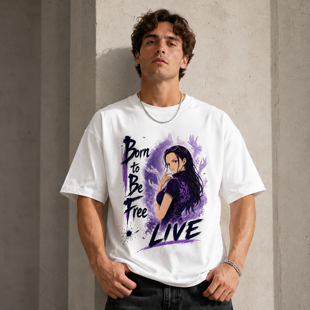 One Piece Anime Graphic Tee - Born to Be Free: Nico Robin in Violet and Ink