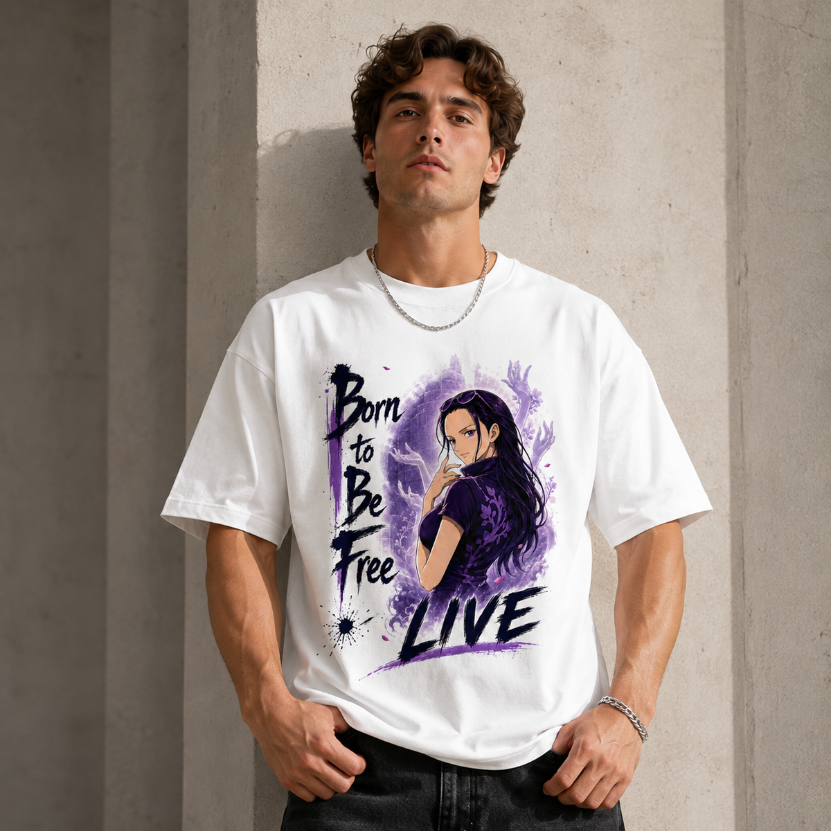 One Piece Anime Graphic Tee - Born to Be Free: Nico Robin in Violet and Ink