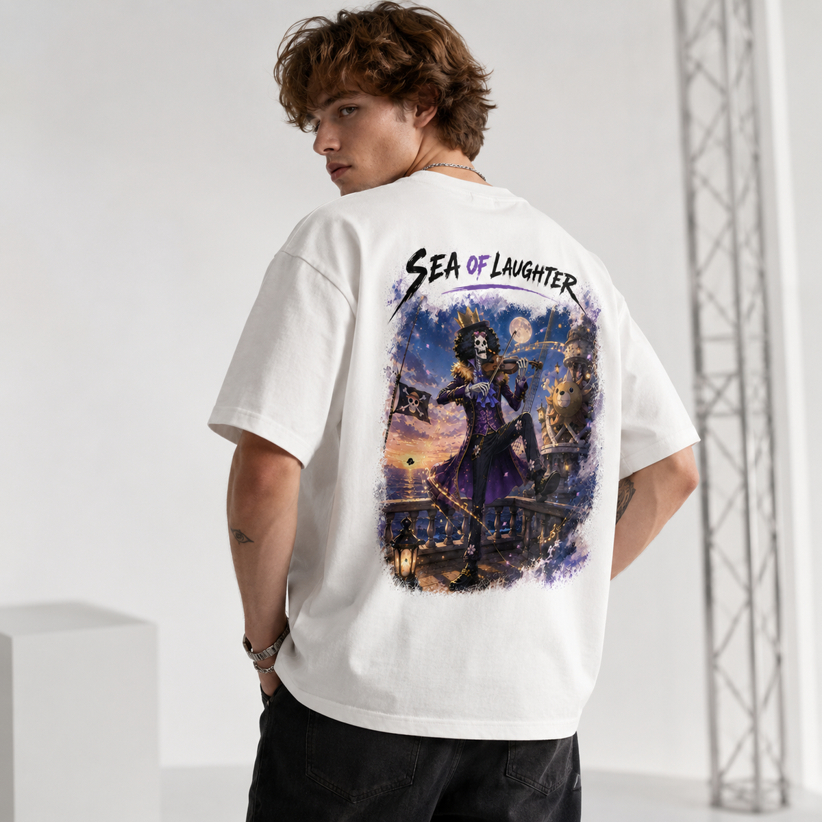 One Piece Anime Graphic Tee - Sea of Laughter: Brook, Moonlight and the Measure of a Song