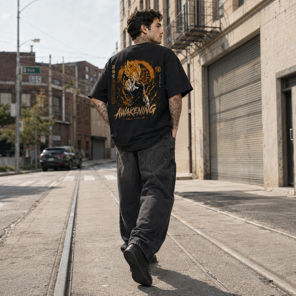 Dragon Ball Anime Graphic Tee - Awakening: Vegeta in Amber Aura, Directional