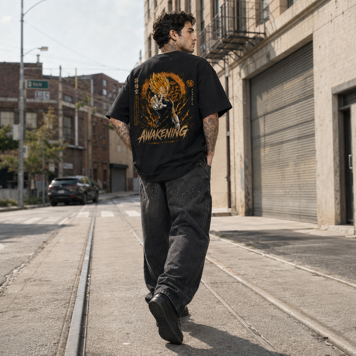 Dragon Ball Anime Graphic Tee - Awakening: Vegeta in Amber Aura, Directional
