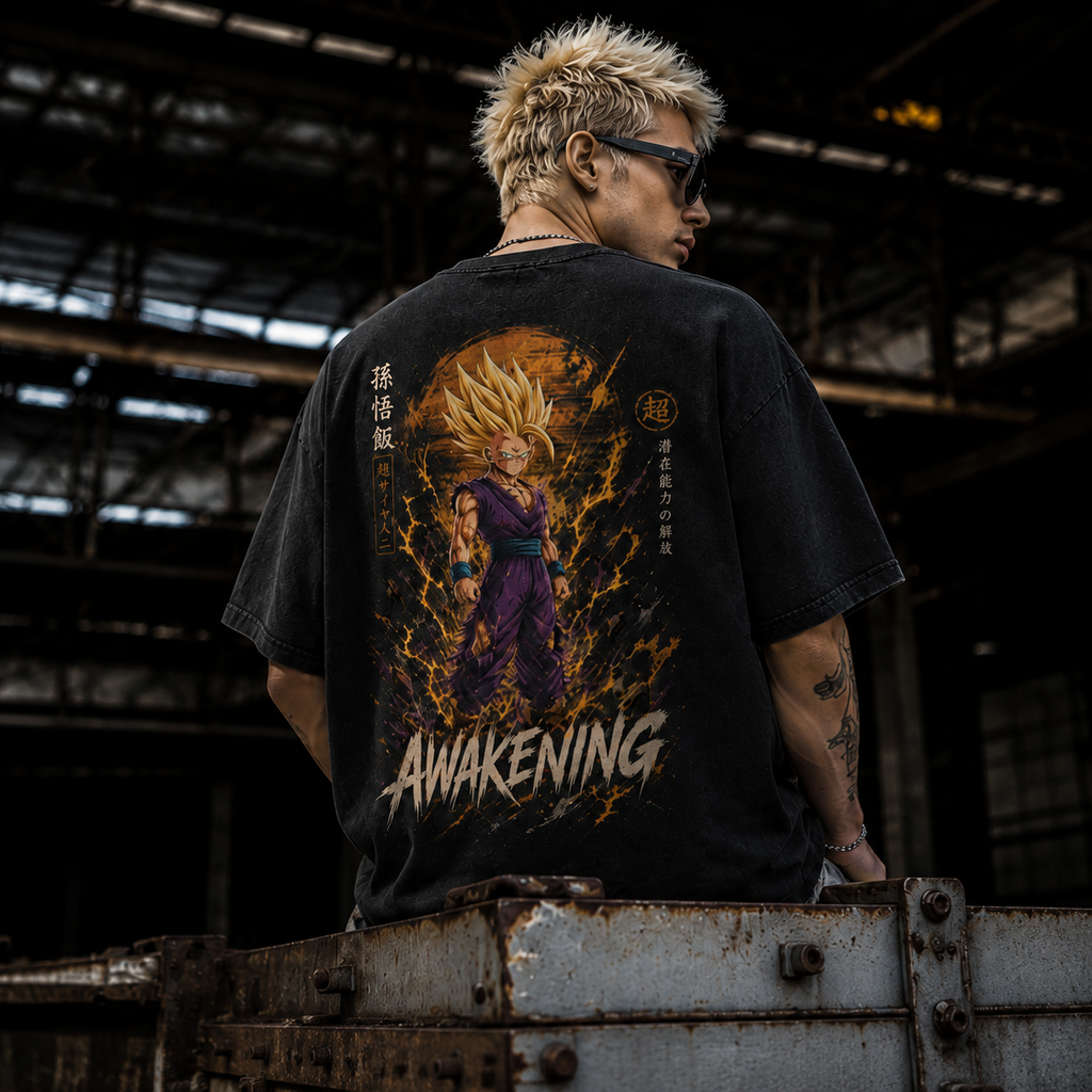 Dragon Ball Anime Graphic Tee - Awakening: Gohan, Amber Aura and Violet Gi