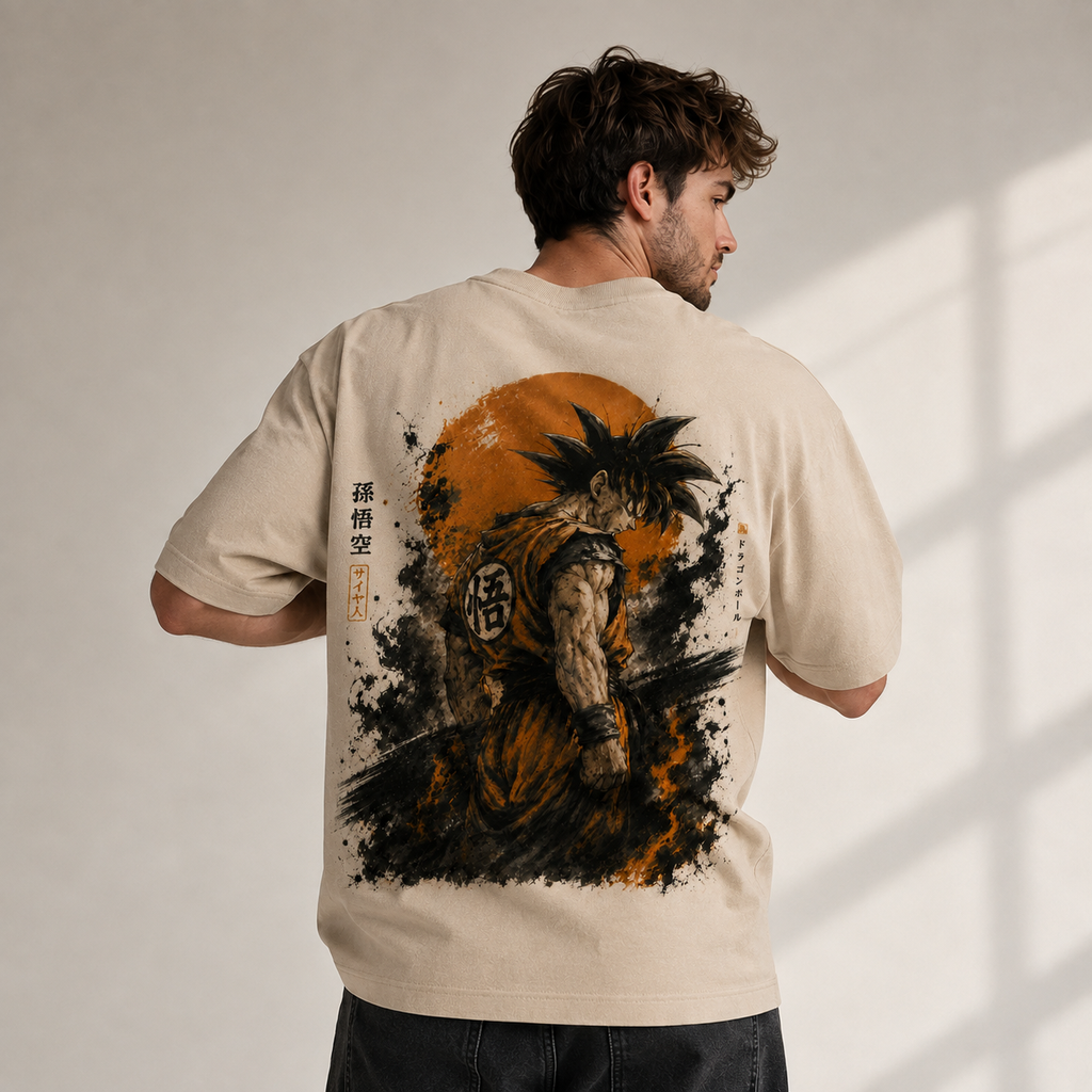 Dragon Ball Anime Graphic Tee - Ink Turn: Goku, the Kanji and the Orange Sun