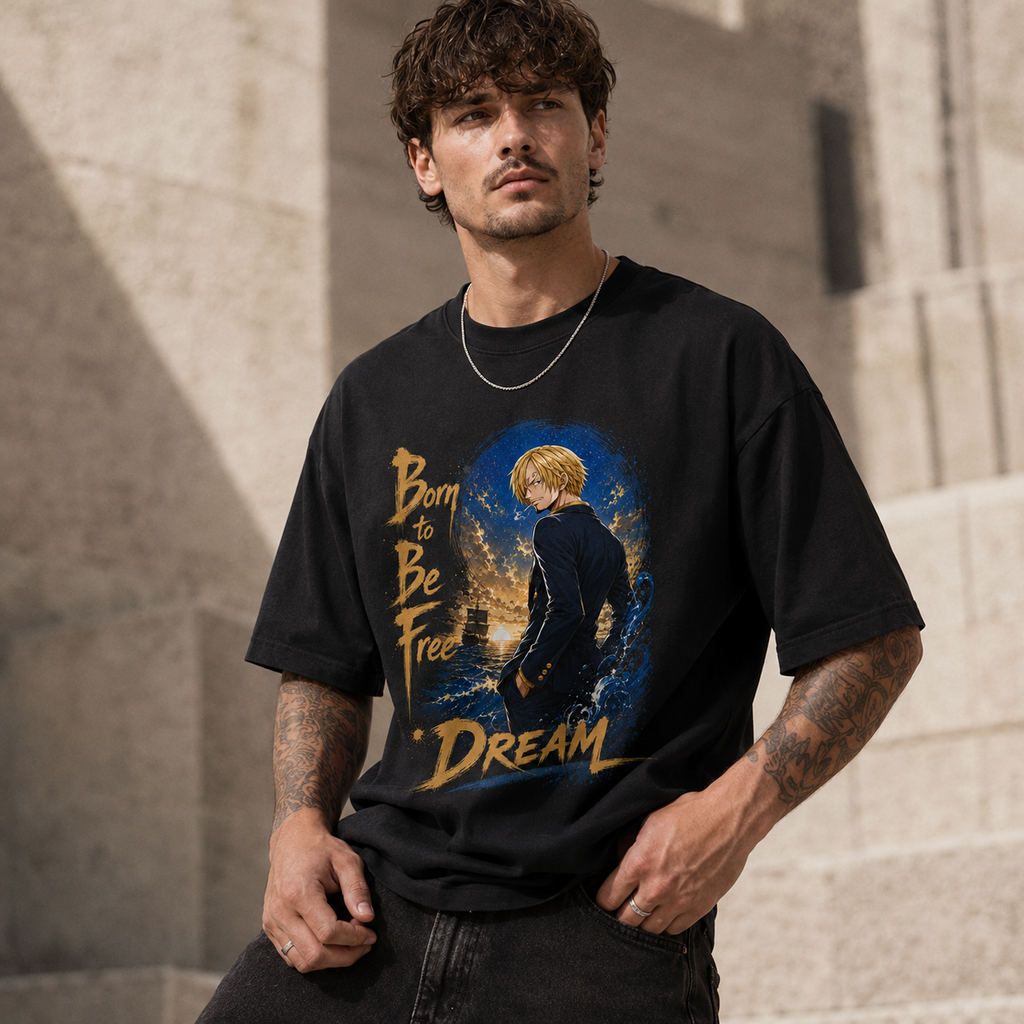 One Piece Anime Graphic Tee - Born to Be Free: Sanji, Horizon and Quiet Resolve