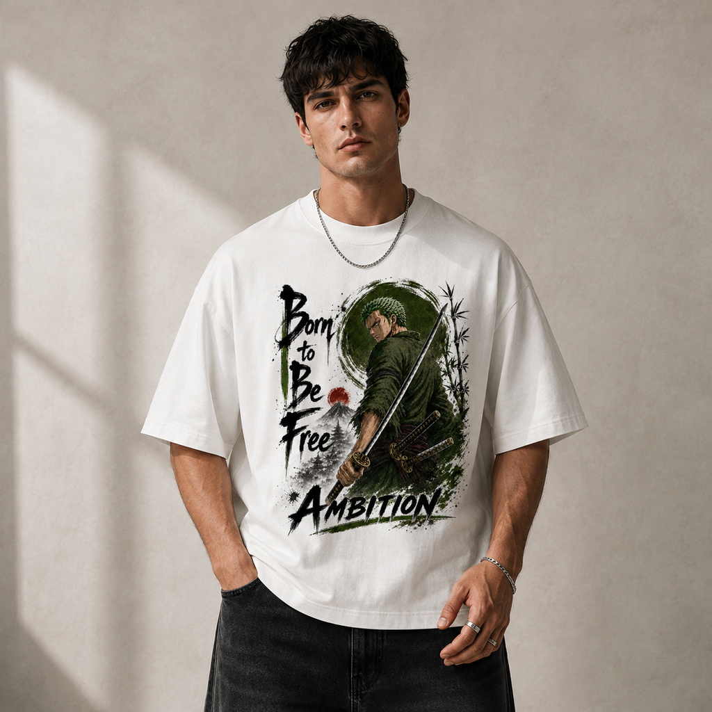 One Piece Anime Graphic Tee - Born to Be Free: Zoro, Steel and the Weight of Ambition