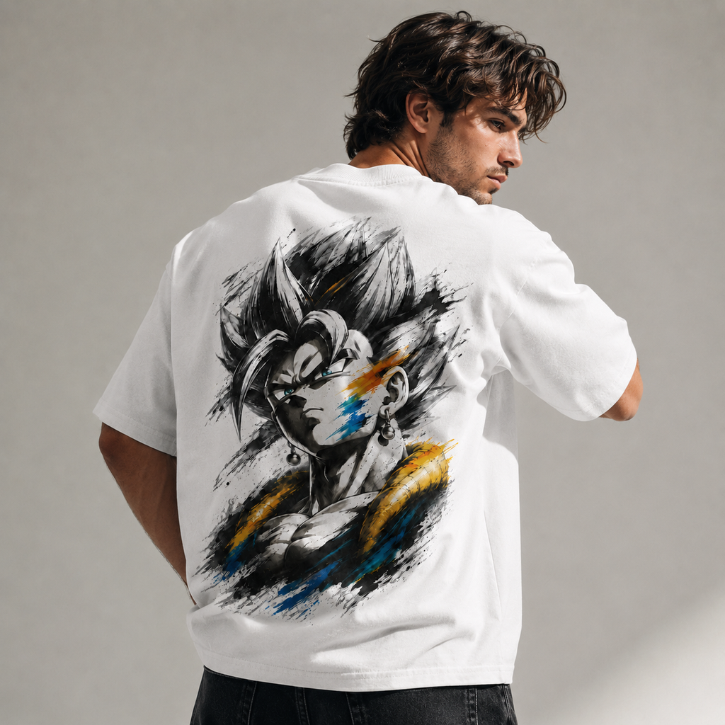 Dragon Ball Anime Graphic Tee - Ink and Restraint: A Portrait of Vegito in Monochrome