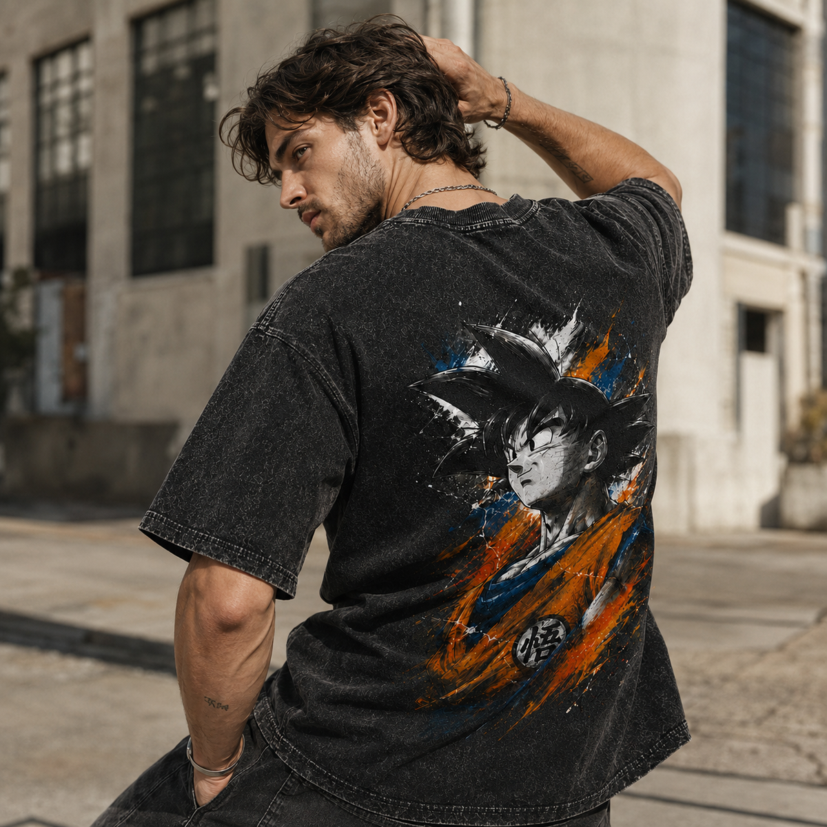 Dragon Ball Anime Graphic Tee - Ink, Kanji and Quiet Resolve: Goku Splatter