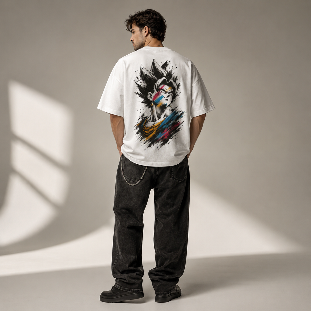 Dragon Ball Anime Graphic Tee - Ink and Attitude: Vegito in Colour-Split Brushwork