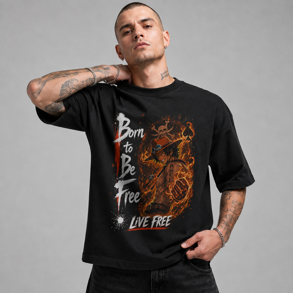 One Piece Anime Graphic Tee - Born to Be Free: Ace and the Firelight Grin