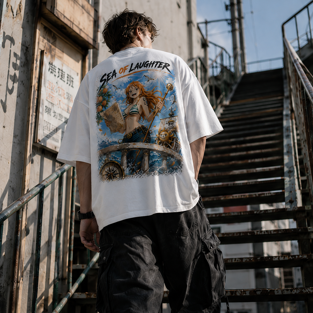 One Piece Anime Graphic Tee - Sea of Laughter: Nami, Charted Horizons