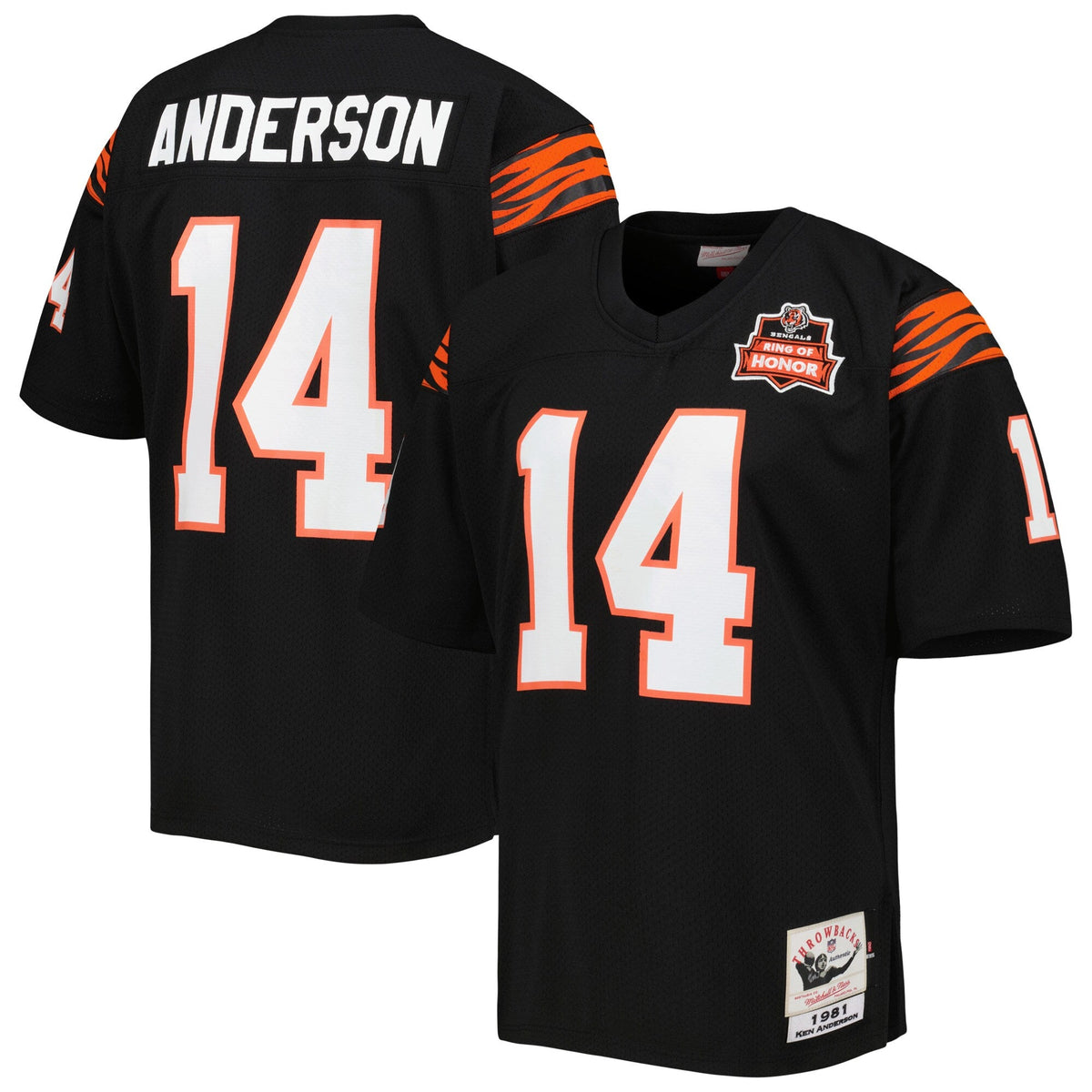 Cincinnati Bengals 1981 Ken Anderson Black Throwback Retired Player Football Jersey