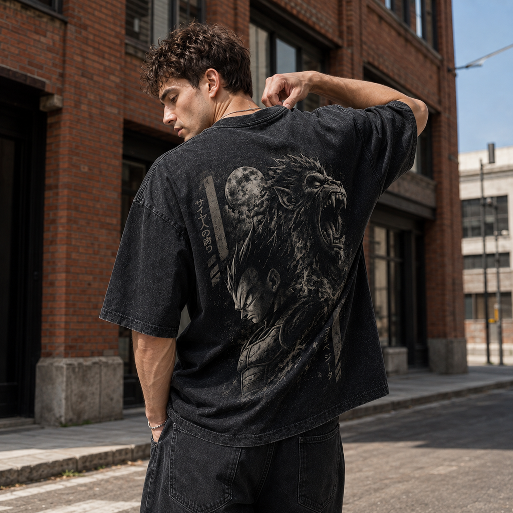 Dragon Ball Anime Graphic Tee - Saiyan Pride: Vegeta and the Great Ape Beneath a Full Moon