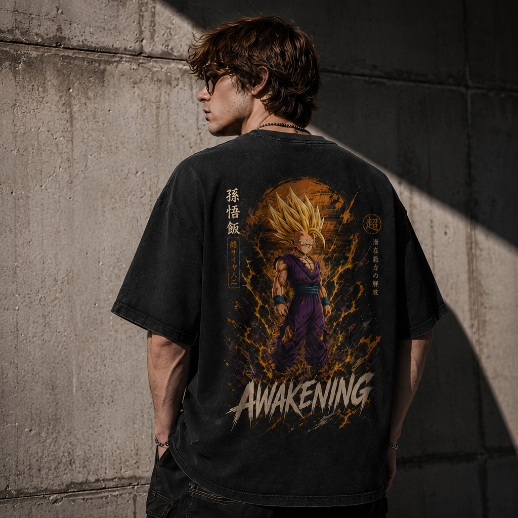 Dragon Ball Anime Graphic Tee - Awakening: Gohan, Amber Aura and Violet Gi