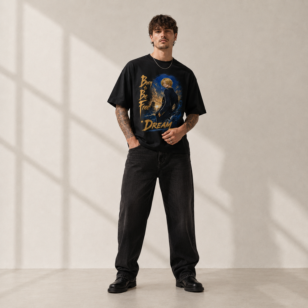 One Piece Anime Graphic Tee - Born to Be Free: Sanji, Horizon and Quiet Resolve