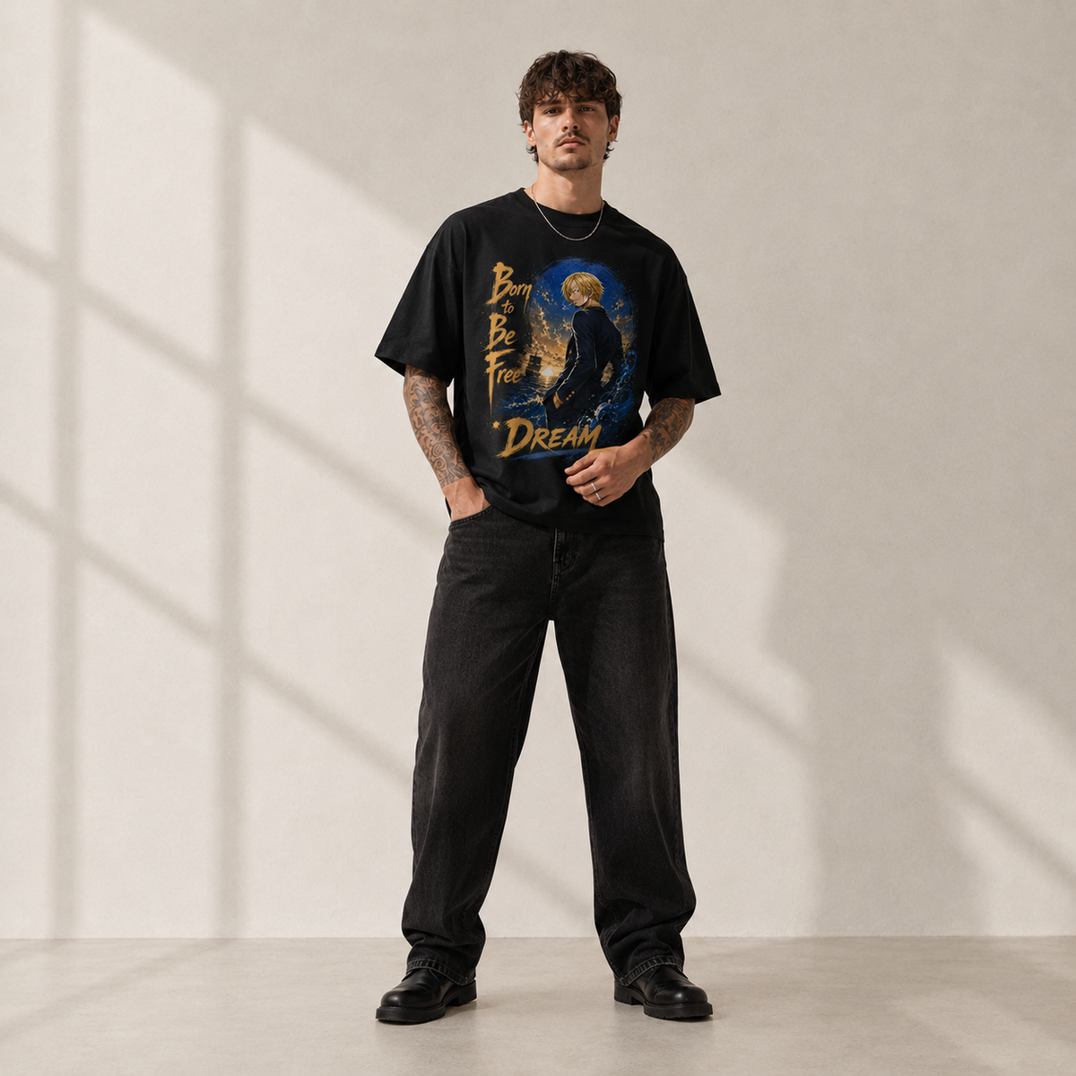 One Piece Anime Graphic Tee - Born to Be Free: Sanji, Horizon and Quiet Resolve