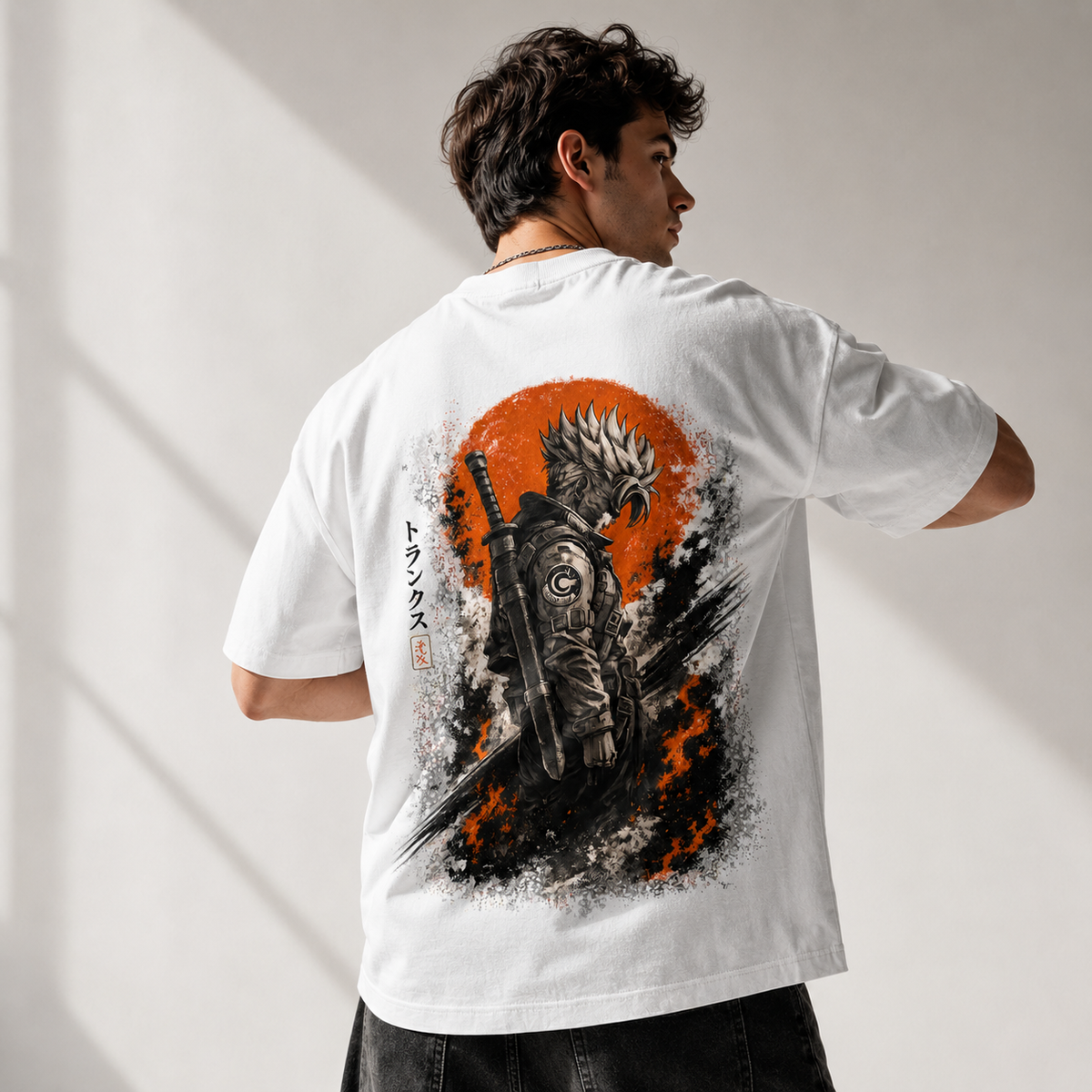 Dragon Ball Anime Graphic Tee - Trunks in Silhouette: Red Sun, Ink and Quiet Resolve