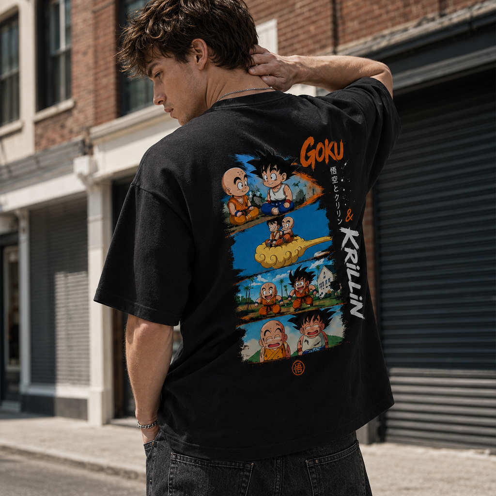 Dragon Ball Anime Graphic Tee - Goku & Krillin: Four Panels of Friendship and Laughter