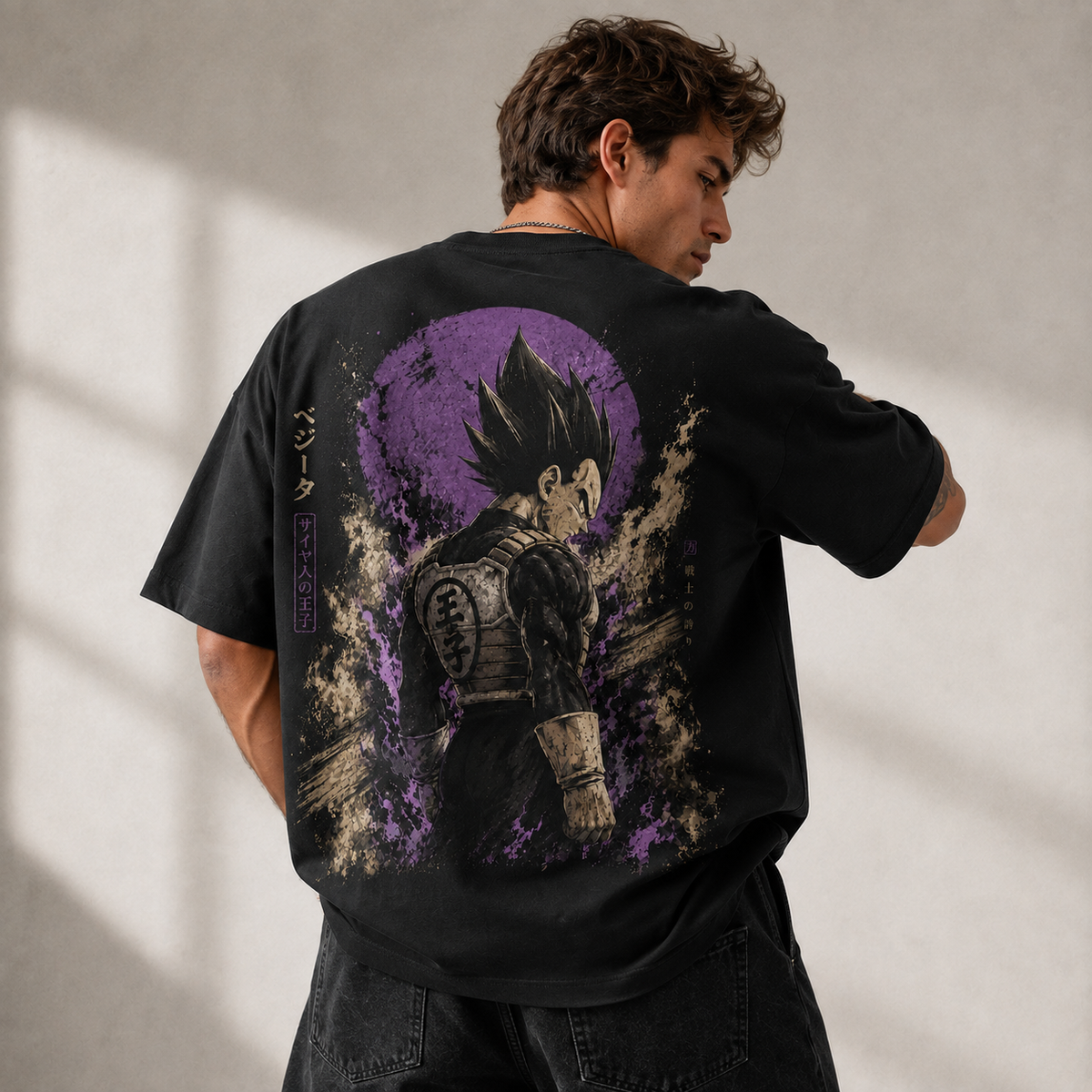 Dragon Ball Anime Graphic Tee - Prince's Pride: Vegeta in Violet Moonlight, Streetwear