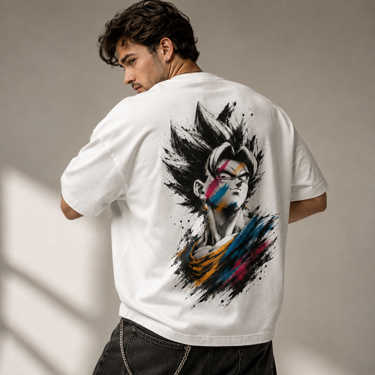 Dragon Ball Anime Graphic Tee - Ink and Attitude: Vegito in Colour-Split Brushwork