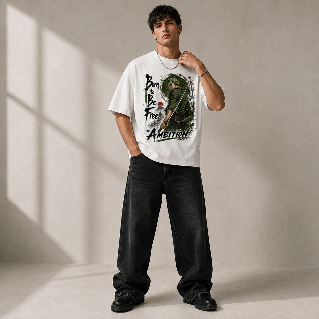 One Piece Anime Graphic Tee - Born to Be Free: Zoro, Steel and the Weight of Ambition