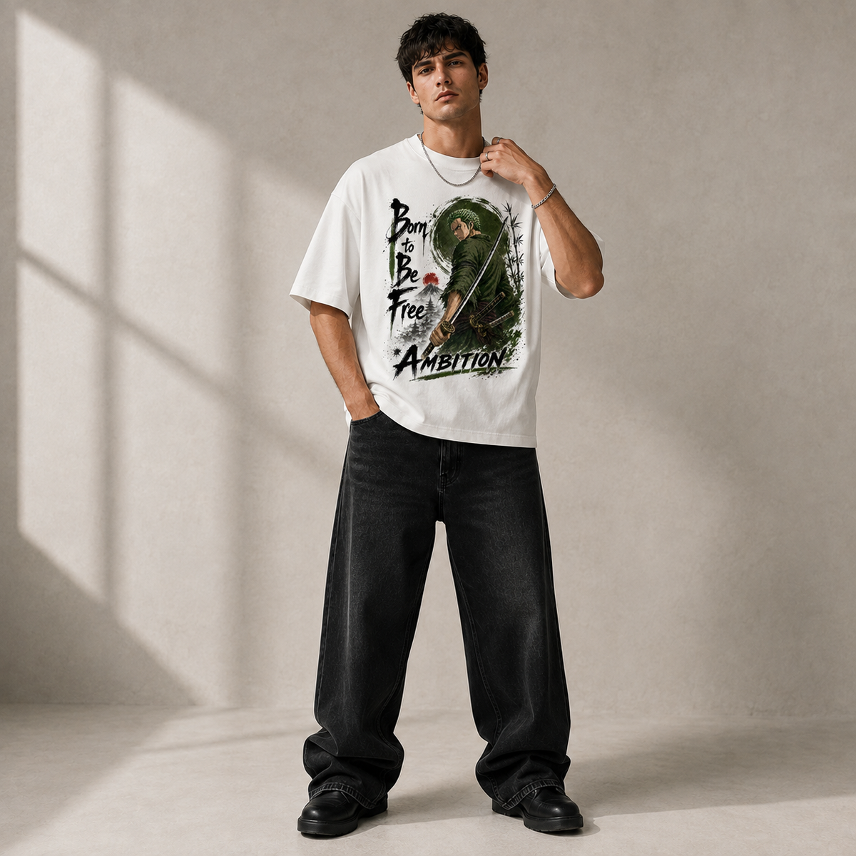 One Piece Anime Graphic Tee - Born to Be Free: Zoro, Steel and the Weight of Ambition