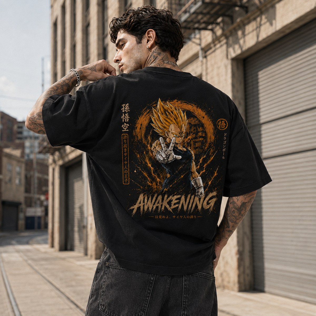 Dragon Ball Anime Graphic Tee - Awakening: Vegeta in Amber Aura, Directional