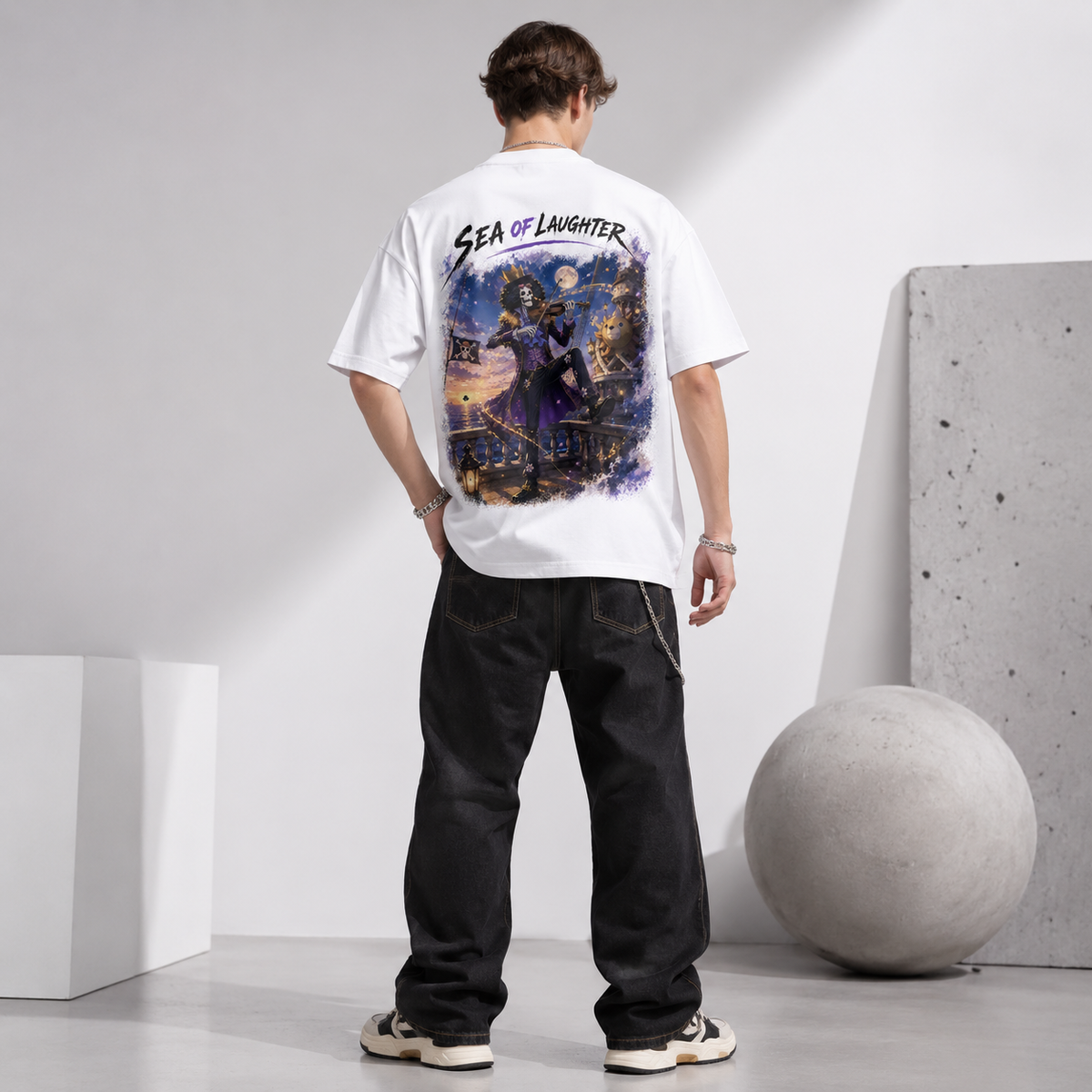 One Piece Anime Graphic Tee - Sea of Laughter: Brook, Moonlight and the Measure of a Song