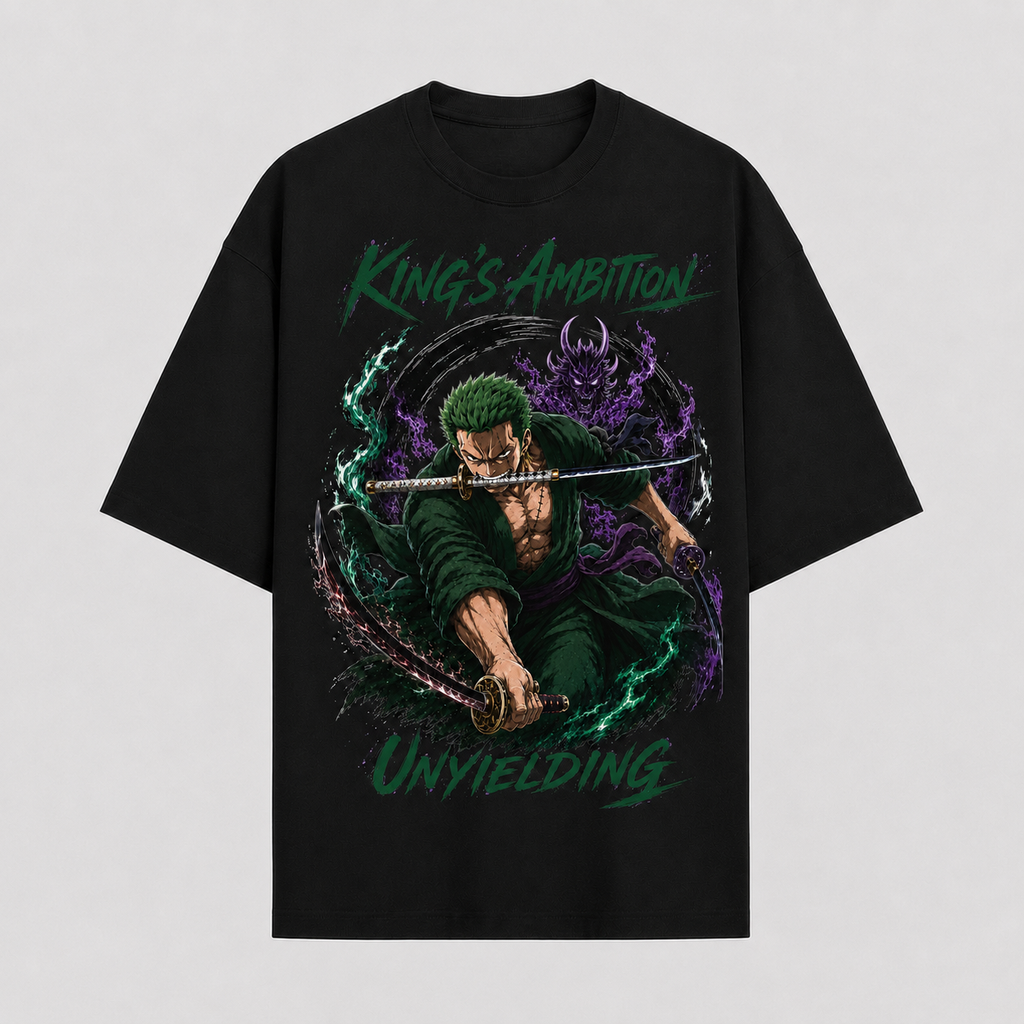 One Piece Anime Graphic Tee - King's Ambition Unyielding: Zoro Three-Sword Strike
