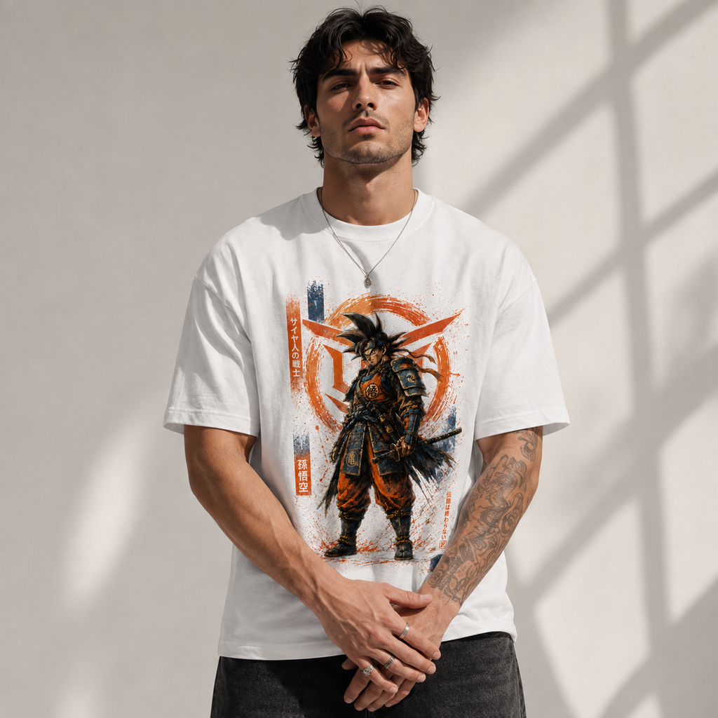 Dragon Ball Anime Graphic Tee - The Legend Endures: Goku Reimagined in Samurai Ink
