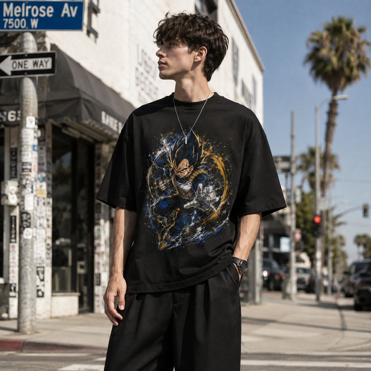 Dragon Ball Anime Graphic Tee - Obsidian Charge: Vegeta, Gold Arcs and Explosive Form