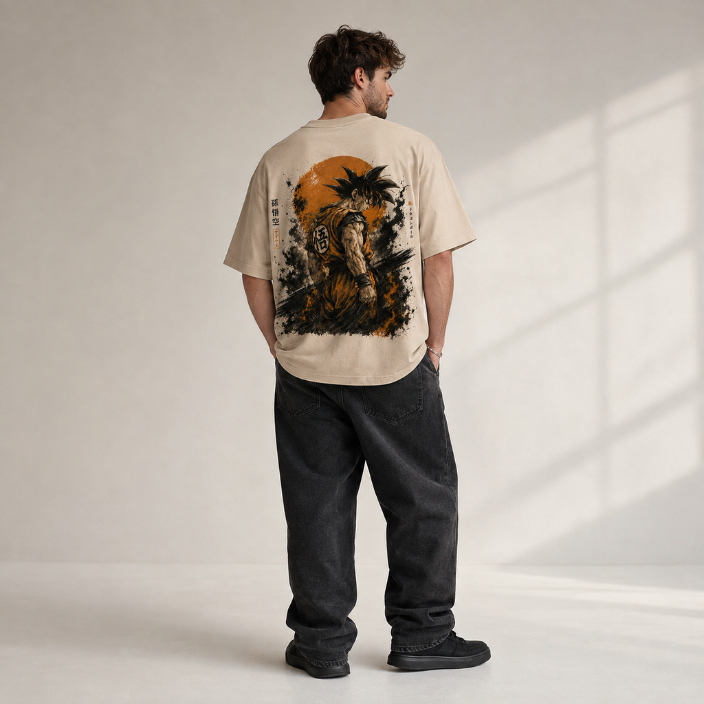 Dragon Ball Anime Graphic Tee - Ink Turn: Goku, the Kanji and the Orange Sun
